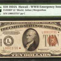 Fr. 2303*. 1934A $10 Hawaii Emergency Star Note. PCGS Choice About New 55 EPQ.