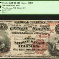Ripon, Wisconsin. $10 1882 Brown Back. Fr. 484. The German NB. Charter #4305. PCGS Very Fine 25.