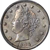 1894 Liberty Head Nickel. Unc Details--Cleaned (PCGS).