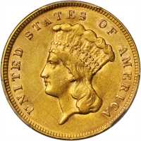 1874 Three-Dollar Gold Piece. AU-53 (PCGS).