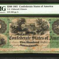 T-2. Confederate Currency. 1861 $500. PMG Very Fine 20 Net. Restoration, Rust.