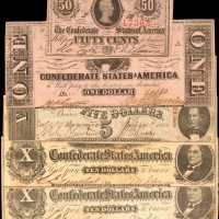 Confederate Currency. Lot of (5) Notes. 1862 to 1863. Very Fine.