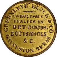 Texas, Galveston. Greenleve, Block & Co. Bowers TX-300. Gilt brass. 34 mm. Choice About Uncirculated