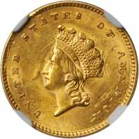 1854 Gold Dollar. Type II. MS-60 (NGC).