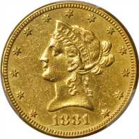 美国1881年10美元金币。