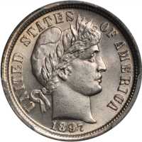 1897 Barber Dime. MS-64 (PCGS).