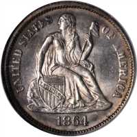 1864 Liberty Seated Dime. Fortin-102a. Rarity-5. MS-63 (NGC).