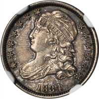 1834 Capped Bust Dime. JR-1. Rarity-1. Large 4. Unc Details--Improperly Cleaned (NGC).