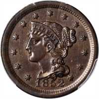 1852 Braided Hair Cent. N-3. Rarity-1. MS-62 BN (PCGS).