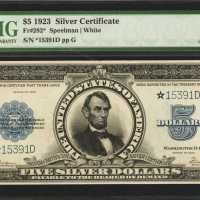 Fr. 282*. 1923 $5 Silver Certificate. No. *15391D. PMG Choice Uncirculated 64.