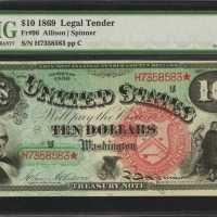 Fr. 96. 1869 $10 Legal Tender Note. PMG Gem Uncirculated 65 EPQ.