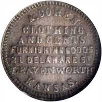Kansas--Leavenworth. 1863 Adolph Cohen. Fuld-550A-1a. Rarity-6. Copper. 19 mm. EF-40 BN (NGC).