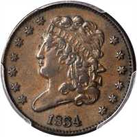 1834 Classic Head Half Cent. C-1. Rarity-1. EF-40 (PCGS).