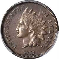1872 Indian Cent. Bold N. AU-50 (PCGS).