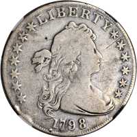 1798 Draped Bust Silver Dollar. Heraldic Eagle. BB-120, B-12. Rarity-4. Pointed 9, Close Date. VG De
