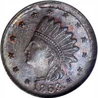 1863 Indian Head / United States of America. Fuld-61/198 AO. Rarity-8. Copper. 19 mm--Overstruck on 