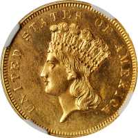1864 Three-Dollar Gold Piece. MS-62 (NGC).