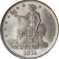 1874 Trade Dollar. MS-64 (PCGS). CAC.