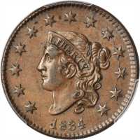 1834 Matron Head Cent. N-2. Rarity-1. Small 8, Large Stars, Medium Letters. AU-58 (PCGS).