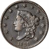 1831 Matron Head Cent. N-10. Rarity-3. Large Letters. EF-40 Altered Surfaces.