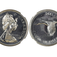 1967年加拿大错版再制一加元银币，庆祝1867年加拿大四省联盟成立加拿大自治领一百周年纪念日，NGC MINT ERROR PL64