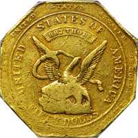 1851 Augustus Humbert $50. Reeded Edge. K-6. Rarity-4. 887 THOUS., Target Reverse. Fine-12 (PCGS). C