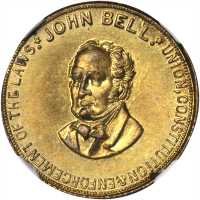 1860 John Bell. DeWitt-JBELL 1860-10. Brass. 22 mm. MS-65 (NGC).