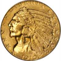 1910-D Indian Half Eagle. AU-58 (PCGS). CAC.