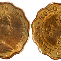 1975-79年香港2毫，缺肉，PCGS MS65