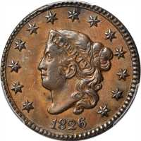 1826 Matron Head Cent. N-5. Rarity-2. AU-55 (PCGS).