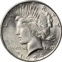 1924-S Peace Silver Dollar. MS-62 (PCGS).