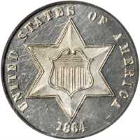 1864 Silver Three-Cent Piece. Proof-64 (PCGS).