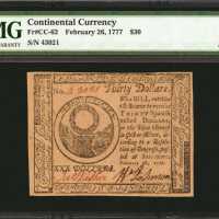 CC-62. Continental Currency. February 26, 1777. $30. PMG Choice Uncirculated 63 EPQ.