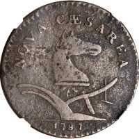1787 New Jersey Copper. Maris 63-q, W-5365. Rarity-3. Sprig Above Plow, Broken Shield. VG Details--C