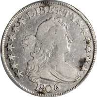 1806 Draped Bust Half Dollar. O-118a, T-24. Rarity-3. Pointed 6, Stem Through Claw. VF Details--Clea