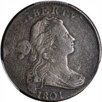 1801 Draped Bust Cent. S-215. Rarity-5. VF Details--Environmental Damage (PCGS).