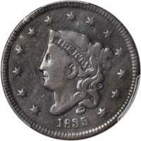 1835 Matron Head Cent. N-13. Rarity-3. Small 8 and Stars. Fine-15 (PCGS).