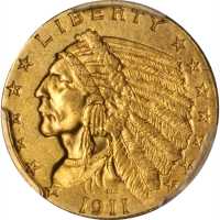 1911 Indian Quarter Eagle. AU-58 (PCGS).