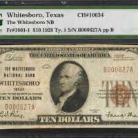 Whitesboro, Texas. $10 1929 Ty. 1. Fr. 1801-1. The Whitesboro NB. Charter #10634. PMG Very Fine 25.