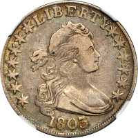 1803 Draped Bust Half Dollar. O-102a, T-2. Rarity-3+. Large 3, Small Reverse Stars. VF-25 (NGC).