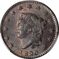 1820/19 Matron Head Cent. N-3. Rarity-2. MS-64 BN (PCGS).