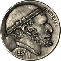 1937 Man with Beard and Hat. Host coin Extremely Fine, PVC Residue.