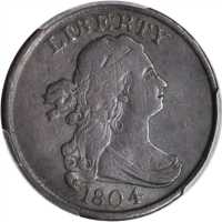 1804 Draped Bust Half Cent. C-11. Rarity-3. Plain 4, Stems to Wreath. VF-20 (PCGS).