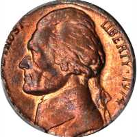 1974 Jefferson Nickel--Struck on a Cent Planchet--MS-64 RB (PCGS).