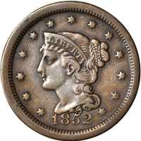 Lot of (4) 1852 Braided Hair Cents.
