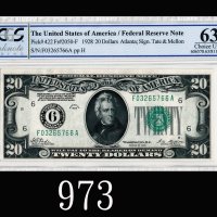1928年美国纸钞20元1928 U.S.A., Federal Reserve $20, s/n F03265766A ppH. PCGS OPQ63 Choice UNC
