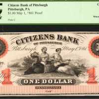 Pittsburgh, Pennsylvania. Citizens Bank of Pittsburgh. May 1, 1861. $1. PCGS Choice About New 58 App