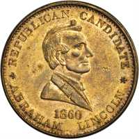 1860 Abraham Lincoln. DeWitt-AL 1860-43. Gilt brass. 27.8 mm. About Uncirculated.
