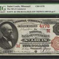 Fr. 474. St. Louis, Missouri. 1882 $5 Brown Back. The National Bank of Commerce in St. Louis. Charte