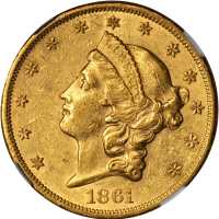 1861 Liberty Head Double Eagle. AU-55 (NGC).